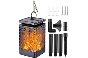 Solar Lantern Flame Lights Outdoor, Waterproof Hanging Solar Lights with Dancing Flame, Dusk to Dawn Auto Turn On/Off Function