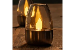 Outdoor Flickering Flame Stainless Steel Wine Cup Table Lamp for Decorative Garden Patio Wedding Party Solar Table Tea Light