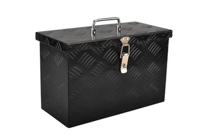 Black diamond embossed metal toolbox with latch lock and chrome handle rugged heavy duty tool storage organizer box for hardware