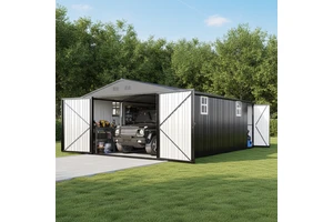 Metal Storage Shed 10x20 Outdoor Utility Shed With Double Doors And Two Windows