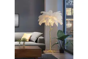 Luxury Modern Light Antique Corner Decorative Ostrich Feathers Shade Led Standing Floor Lamps