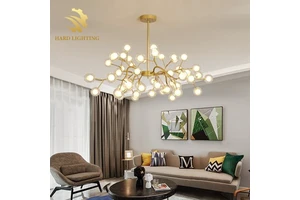 French Starry Sky Spherical LED Decor Hanging Light American Design Living Room Chandelier Gold Firefly Restaurant Hanging Light