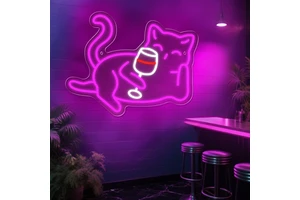 Free Design Custom Bar Atmosphere Decorative Lazy Wine Cat Purple Lighting Color Illuminated LED Neon Wall Light for Sale