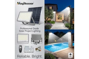 Solar Powered LED Flood Light 120 Beam Angle IP65 Remote Control Aluminum 5-Year Warranty For Outdoor/Indoor Public Areas