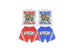 Custom New Loo Men's Street Style Sleeveless T-Shirt & Shorts Set Character Print Breathable Crew Neck Tank Tops