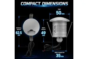 3W 50mm Stainless Steel 1 Side Emitting LED in Ground Light IP68 Recessed Step Lamp for Garden Stair Driveway Villa