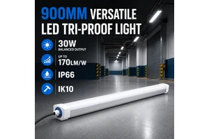 900mm 30W Versatile LED Tri-Proof Light 3FT Waterproof Batten For Parking Garages Workshops And Industrial Aisles