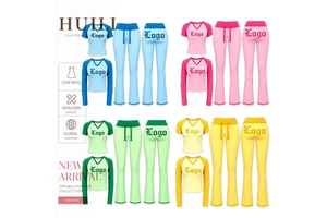 HUILI Y2K Women's Clothing Two Piece Sets Custom Cotton Long Sleeve T Shirt And Legging Pants Women Loungewear Sets ODM OEM