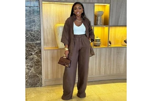 SH1626 Fashion Boutique 2 Piece Sets Trendy Ladies Spring Fall Women Drawstring 3/4 Sleeve Shirt And Slit Pant Matching Suits