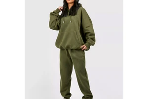 Women Olive Green Hooded Tracksuit Set Casual Full Sleeve Solid Color Sweatshirt And Pants Loose Fit Autumn Wear