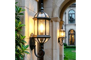 Professional Waterproof E27 Antique Style Decorative Aluminum Glass Garden Corridor Courtyard Exterior Outdoor Wall Lamp 2-Year
