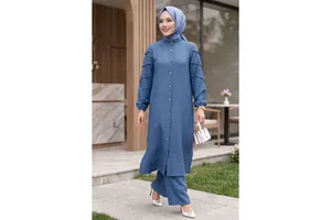 Indigo Two-Piece Set with Embellished Sleeves Casual Style for Spring Season