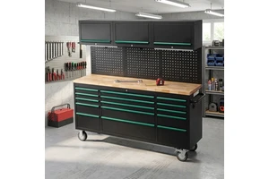 72 Inch Heavy Duty Rolling Tool Chest Rubberwood Worktop 15-Drawer Garage Storage Cabinet OEM/ OBM 900kg Load Capacity Powder