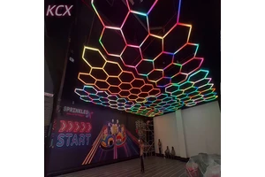 KCX High Quality 14 Hexagonal RGB Honeycomb Light Ceiling Hexagon Garage Light for Garage Workshop Gym Lighting