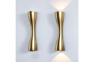 Modern Brushed Gold Curved LED Wall Sconce Set of Aluminum up & Down Beam Wall Lamp for Hotel Decorative Ambient Lighting