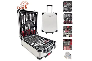 TGS Hot Sale 399 Pcs Hand Tool Set Complete ToolBox Trolley Aluminum Storage Case Tool Kit Suitcase With Wheels