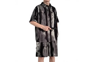 OEM 2026 Mens Short-Sleeve Shirt Set Summer New Arrival Casual Color-Block Korean-Style Designer Loose-Fit Printed Top Set