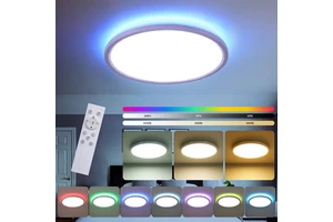 Ultra-Thin Modern Simple RGB LED Surface Mounted Ceiling Light Three-Proof Light with Remote Control for Living Room & Bedroom