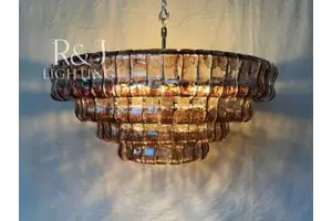 Custom Post-modern Round Smokey Glass Metal Frame Living Room Murano Glass Chandelier Oval Italian Lamp For Dining Room