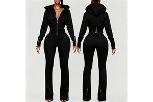 Women's Custom Logo Fashionable Tracksuits Sweatsuits Embroidered Sport Pants Zipper Hooded Long Sleeved Top Two Piece Set Women