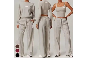 Track Suit For Women Set 3pcs Suit Long Sleeve Gym Tank Top Jogger Sweatpants Sweatshirt Clothing Yoga Vest Sports Bra Fiess Set