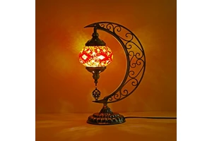 Turkish Style Handmade Mosaic Moon Shape Table Lamp DIY Christmas Decoration with E14 Bulb Base