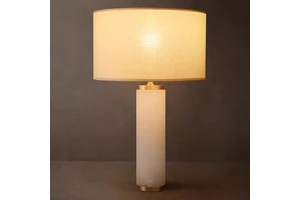 Veined Marble Table Lamp Flaxen Linen Shade Bedroom Bedside Living Room Luxury Villa Estate Project Contract Grade ETL UL Listed