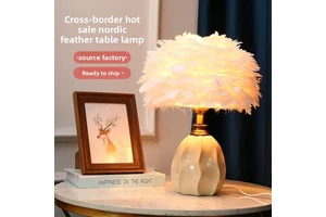 Ceramic Feather Table Lamp Creative Gift Eye Protection Nordic Bedside Lamp Luxurious High-End Bedroom Decoration Table Lamp