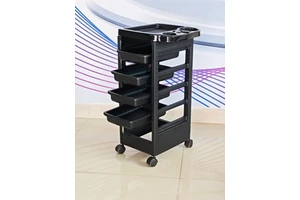 Mobile Black Salon Trolley Quality Salon Furniture Equipment Trolley Cart Beauty Use Plastic PP Materials Home with 4 Wheels