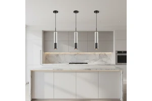 Modern Cylinder Glass Tube 1-liglht GU10 Pendant Lamp Black Gold Iron And Glass Small Kitchen Island Bar Counter Pendant Lights