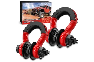 AMBITION 3/4" D Ring Shackle With Towing Pulley 2 Pack 4.75 Ton 9500 Lbs 7/8" Pin Heavy Duty Off Road Recovery Shackle