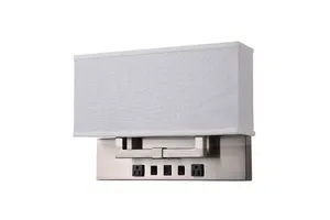 Comfort Inn Days Inn Holiday Inn Square Fabric Shade Brushed Nickel Fabric USB Port Hotel 2XE26 Wall Lamp