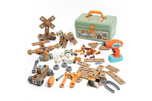 Educational Kids Electrician Mechanic Tool Set Electrician Toy Plastic Tool Box Suitcase Drill Nut Assembly Design for Learning