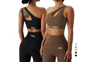 Fast Delivery One Shoulder Halter Tight Fitting Short Top Leggings Suit Custom Gym Clothing Active Wear Yoga Bra And Pants Set