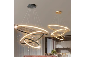 Home Decorative Modern Living Room Hotel Circle Hanging Pendant Light New Design 3 Ring Acrylic Gold Luxury Round Led Chandelier