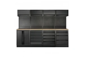Modern Modular Heavy-Duty Cold Rolled Steel Garage Storage Cabinet Combo With Workbench Drawers Adjustable Feet Pads OEM