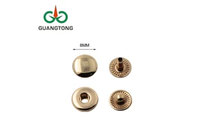 Nickel Snop Buttons 8 Mm Gold Plated Brass Snap Fastener Button For Leather Purse