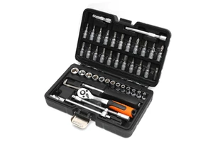 46 Pcs 1/4 Inch Drive Socket Ratchet Wrench Set Metric Bit Socket Tool Kit With Extension Bar