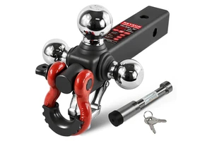 High-Strength Tri-Ball Mount with Hook & Pin & Rotatable Tow Shackle 1-7/8 2 2-5/16 Inches Ball Anti Theft Trailer Hitch
