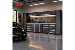JZD Customizable Modular Garage Cabinet Storage Solution Heavy Duty Steel Workshop Workbench With Lockable Drawers