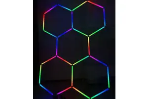 DIY Linkable IP65 Rated LED Hexagon Garage Lights Kit RGB 12V Colorful Ambient Honeycomb Lighting Gym Game Room Car Workshop