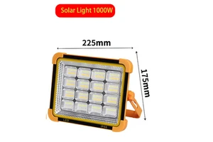 1000W High Power Solar LED Portable Flood Light for Emergency, Construction Camping Outdoor Repair & Nighttime Security Lighting
