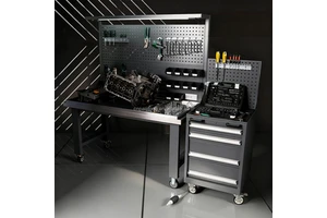 Workshop Table Cabinets with Pegboard Wooden Top Work Table OEM/ODM Customized Workbench Stainless Garage Table
