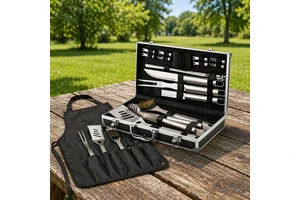 Deluxe 21-Piece BBQ Tool Kit With Reinforced Aluminum Box, Professional Stainless Steel Grilling Essentials