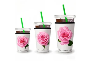 Custom Pink Rose Flowers Sublimation Print Neoprene Sleeve Ice Coffee Ice Cream Keep Cold Long Time 3 Pack One Set