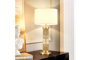 New Style Fabric Shade Lamps Dining Room Hotel Bedroom Bedside Study Decorative Glass Gold Table Lamp