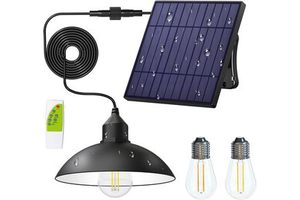 Outdoor Light with 4000mAh Solar Panel Warm/White Dimmable with Remote, Solar Powered Hanging Barn Light with Remote for Shed