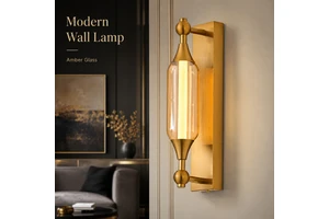 Wholesale Luxury Modern Amber Cylindrical Glass LED Wall Lamp Gold Sconce Warm White Light Switch Control 2-Year Warranty