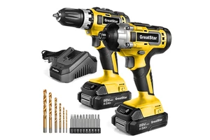 GreatStar Tool Set 2pc 20V Cordless Drill Combo Kit, Drill Driver and Impact Driver With 2x 2.0Ah Batteries