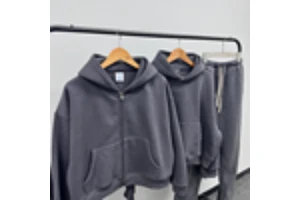 Free Sample Street Wear Oversized Pullover Custom Sweat Shirt Blank Plain Zip Up Boxy Cropped Fit Hoodie And Sweatpants Set Men